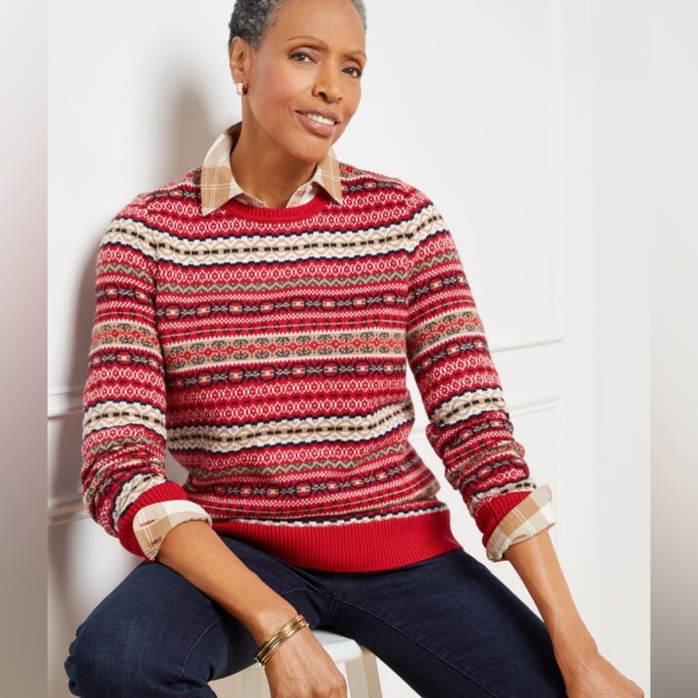 TALBOTS COLORFUL FAIR ISLE CREWNECK SWEATER